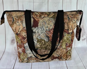 Kitty Cat Tapestry Canvas Shoulder Tote Bag With Coin Purse Vintage - Picture 1 of 9