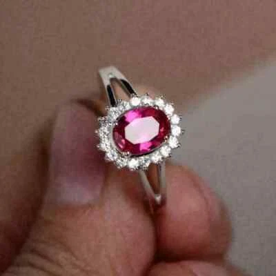 3.19 Ct Oval Cut Natural Ruby Diamond Engagement Ring 14K White Gold - Image 1 of 4