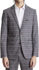 NWT Paisley & Gray Dover Notch Slim Fit Jacket Blazer Grey Burgundy Plaid 40 L - Picture 1 of 7