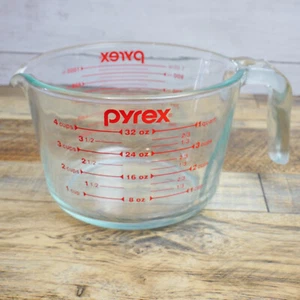 Pyrex 4 Cup 1 Quart 1 Litre Glass Measuring Cup Microwave Safe Open Handle - Picture 1 of 9