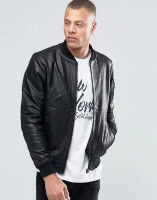 New Men's Genuine black Lambskin Leather Biker bomber style Jacket For Men - Image 1 of 3