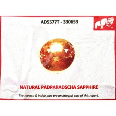 CERTIFICATE inc.*1.05 Cts Natural  Orange PADPARADSCHA SAPPHIRE Ceylon No HEATED - Image 1 of 4