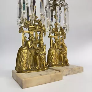 Antique Victorian Girandole Candlesticks Pair Cornelius & Co 1890 Brass, Crystal - Picture 1 of 15