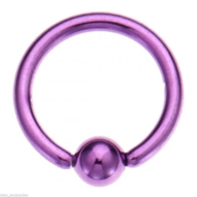 Anillo Cautivo Pezón Oreja Pesado Calibre 12 1/2" Titanio Púrpura IP 5mm Bola Foto 1 de 4