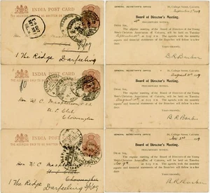 PAPELERÍA INDIA 1909 KE7 3 TARJETAS STO YMCA REDIRIGIDO + MATAS POSTALES etc. - Imagen 1 de 3