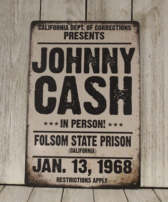 Johnny Cash Live in Concert Poster Tin Metal Sign Folsom Prison Vintage Style CD - Image 1 of 4