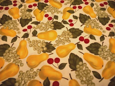 Moda Quilt Fabric 1 3/4 Yard Pears Grapes Cherries Fruit on Cream Cotton Vtg #C - Image 1 of 2