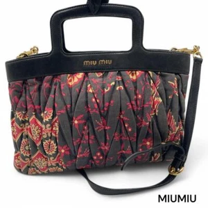 Miu Miu 2way Shoulder Bag Canvas Leather Black Red Authentic From Japan - Picture 1 of 17