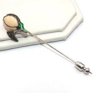 VTG Judith Jack Sterling Silver Marcasite Enamel Flower Lapel Hat Stick Pin LLI2 - Picture 1 of 4