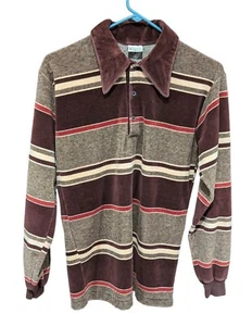 Vintage MARC RICHARDS Retro Disco Big Collar LS Velour Collar Stripe Shirt 70s - Picture 1 of 6