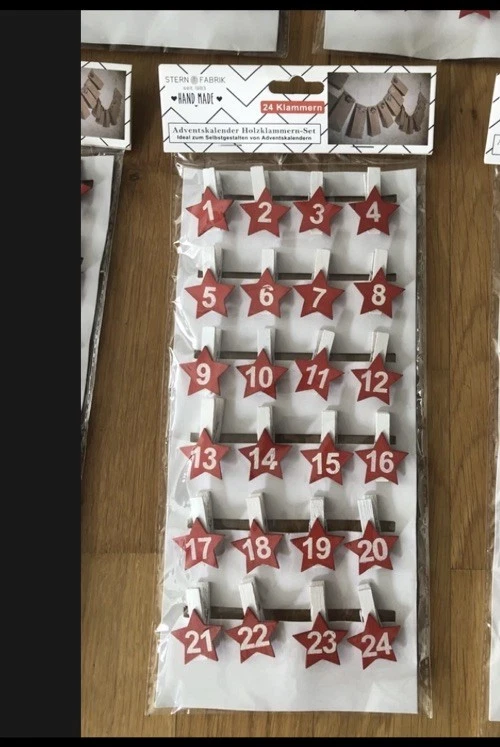 24 Klammern aus Holz für Adventskalender mit Zahlen Holz Handmade Sternfabrik - Bild 1 von 1