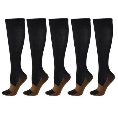 5 Pairs Copper Compression Socks 20-30mmHg Graduated Support Mens Womens S/M-XXL - Image 1 of 4