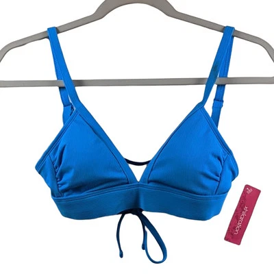 Triangle Bikini Top Ribbed Plunge Bralette Xhilaration Blue XS Swimsuit Back Tie - Image 1 of 4