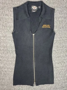 Harley Davidson Vest Womens SZ Small Full Zip Sweater Black, Orange Spell Out - Picture 1 of 6