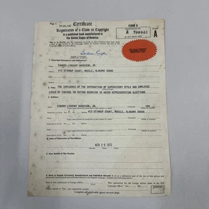 Certificado de derechos de autor original - Elecciones sindicales - Alabama móvil - Imagen 1 de 2