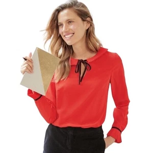 Boden Red Tie Front Pleated Collar Shirt Size 10 - Picture 1 of 5