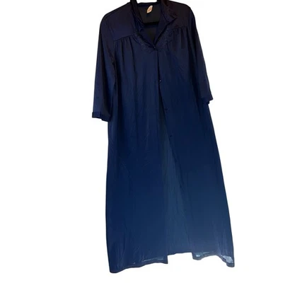 Vintage Vanity Fair Navy Blue Button Front Long Robe Nightgown Size Medium - Image 1 of 4
