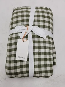 NEU Quitte Europäisches Leinen Gingham Spannbettlaken Set in Oliv QUEEN Größe - Bild 1 von 8