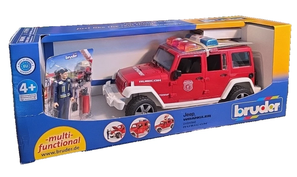 Vehículo de bomberos Bruder Jeep Wrangler Rubicon Wagon con Acss. & Light 1:16 nuevo en caja Foto 1 de 4