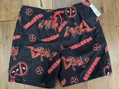 Marvel Bioworld Men's Deadpool Lined Swim Trunks W/Draw String Size Medium NWT  - Image 1 of 4