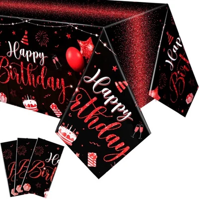 3 Pcs Happy Birthday Tablecloths Happy Birthday Party Decorations Plastic Tab... - Image 1 of 4