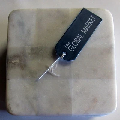 Juego de 4 posavasos cuadrados gris blanco mármol pesado 4" x 4" The Global Market nuevos con etiquetas Foto 1 de 2