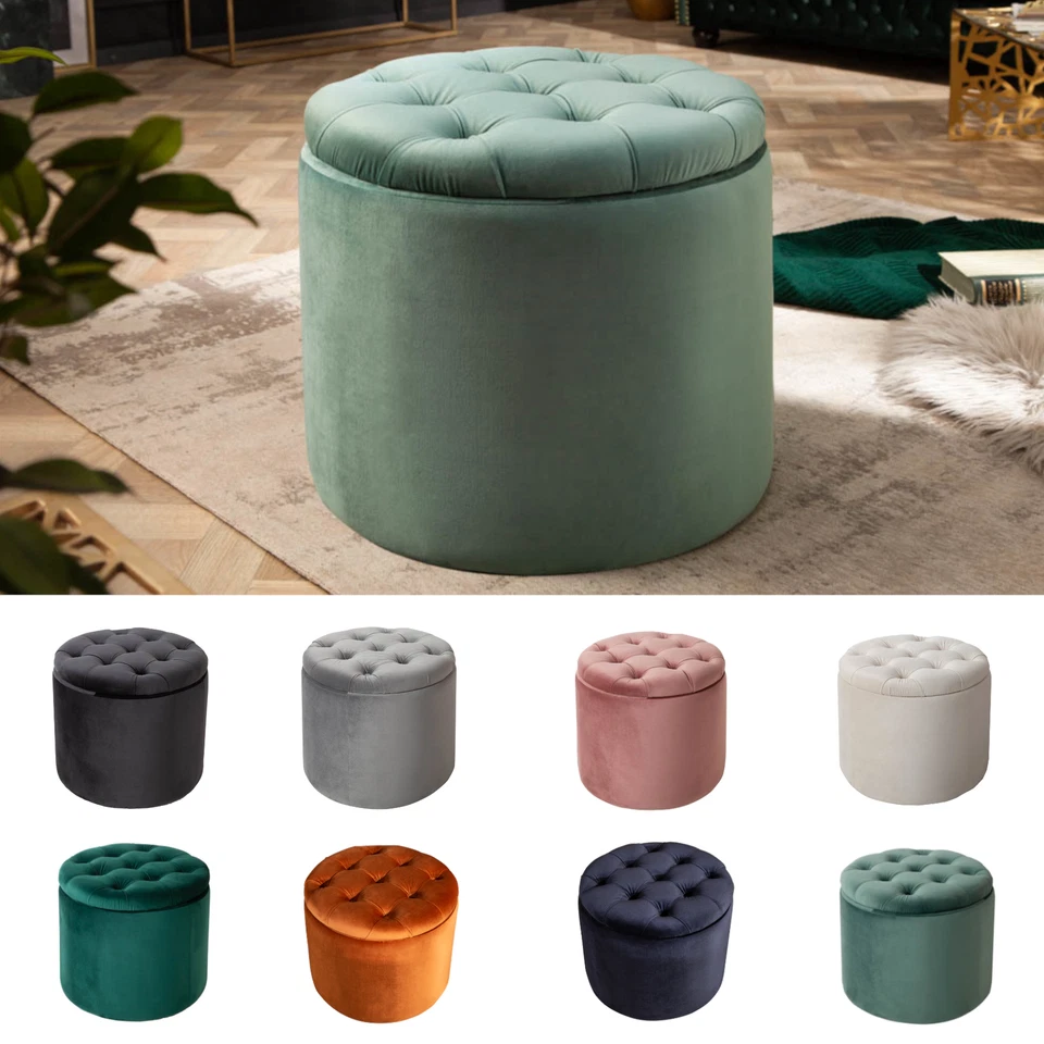 Eleganter Hocker MODERN BAROCK 50cm FARBWAHL Samt Aufbewahrungkorb Sitzhocker - Bild 1 von 4