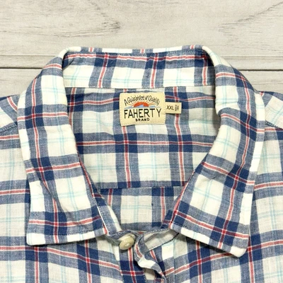 Faherty Shirt Mens XXL White Blue Red Plaid 100% Linen Long Sleeve Button Up - Image 1 of 4