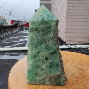2.13LB Natural Cube Pyrite and Green Fluorite Obelisk Quartz Crystal Wand Point - Picture 1 of 16