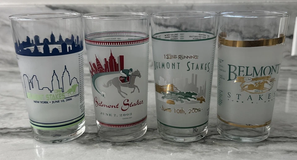 Lot Of 4 Vintage Belmont Stakes Tumbler Glasses. 2000 - 2002 - 2003 - 2006 - Image 1 of 4