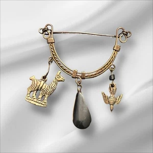 Vintage Peruvian Llama Brooch With Black Stone - Picture 1 of 4