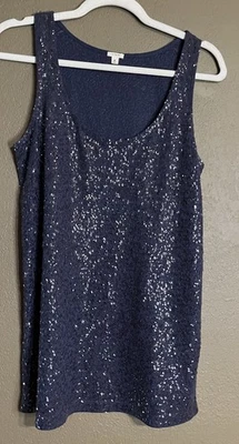 Camiseta sin mangas J.CREW drapeada lentejuelas azul marino para mujer talla mediana Foto 1 de 4