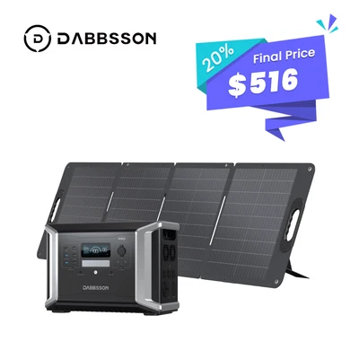 DABBSSON 2400W 1382Wh Portable Power Station Solar Generator+120W Solar Panel Home Backup