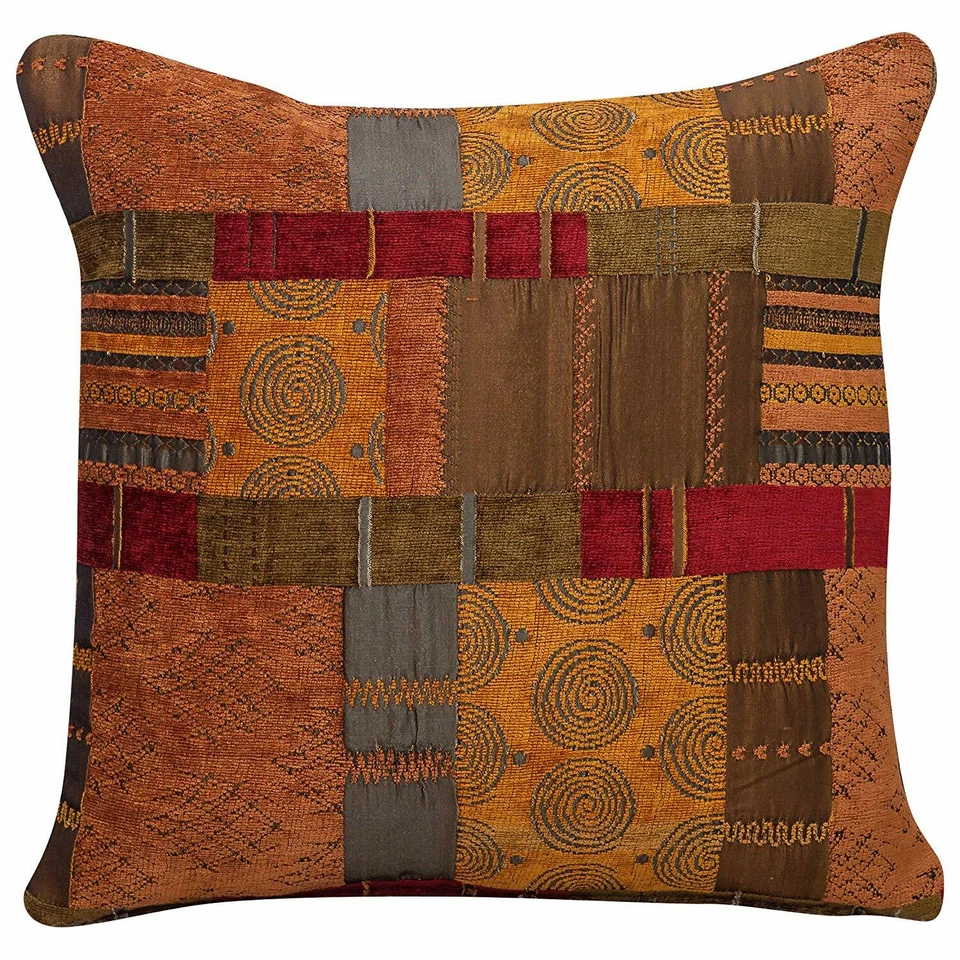 Moroccan Patchwork Double Sided Cushion. 17x17" Square. Terracotta Orange Green. - Image 1 of 1