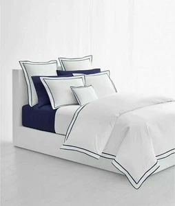 Ralph Lauren Spencer Baumwollsatin 300 Fäden Voll/Queen Bettbezug $ 335 Marine/Weiß - Bild 1 von 9