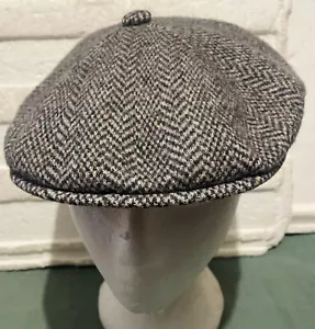 VINTAGE KANGOL Driving Cap Mens Harris Tweed Herringbone Wool UK Peaky MEDIUM - Picture 1 of 5