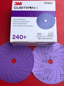 3M 31482 CUBITRON II HOOKIT 6" INCH CLEAN SANDING ABRASIVE (50) DISCS 240+ GRIT - Picture 1 of 6