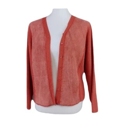 Cárdigan Manga Larga Tejido Cuero Naranja Oxidado Colección Nygard Mediano Foto 1 de 4