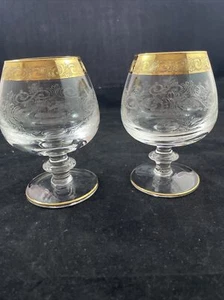 Murano Medici Brandy Cognac geätzte Kristall Gläser Goldrand 2er Set - Bild 1 von 7