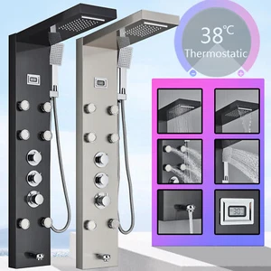 Panel de ducha de acero inoxidable termostato sistema de ducha ducha de lluvia masaje grifo de ducha - Imagen 1 de 23
