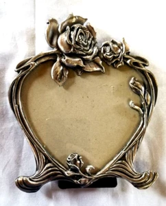 Rose Vines Heart Pewter Standing Picture Frame 4.5" sq Photo Valentine Wedding - Picture 1 of 7
