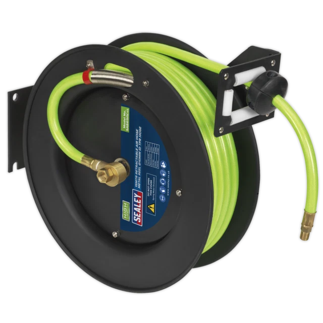 Sealey SA841HV Retractable Air Hose Metal Reel with 15m Ø10mm ID High Visibility TPR Hose
