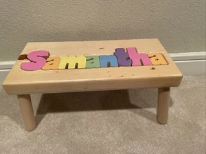 Damhorst Toys Personalized Block letters Wooden Stool Pine Puzzle Bench Saman - Picture 1 of 12