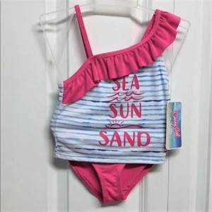Candy Girl Sea Sun Sand Pink Blue Graphic Tankini Swim Set Size XS Childs NWT - Picture 1 of 5