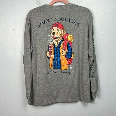 Camiseta Simply Southern Nueva con Etiqueta Gris Manga Larga Gráfico Perro Pequeña Foto 1 de 4