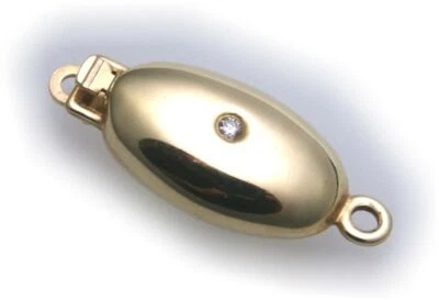 Broche de Perlas Oro Genuino 585 Diamante 0,02 CT Amarillo Cadena Piedras Cierre - Imagen 1 de 2