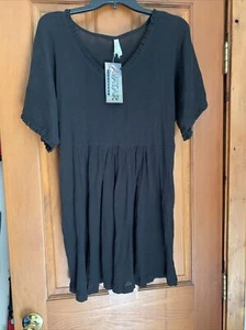 Avatar Hippie Black Cotton Baby Doll Top - Picture 1 of 6
