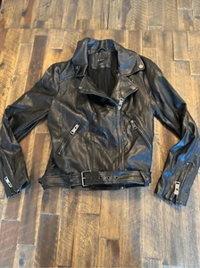 Elodie moto belted leather jacket size small full zip 1000% viscose - Picture 1 of 8