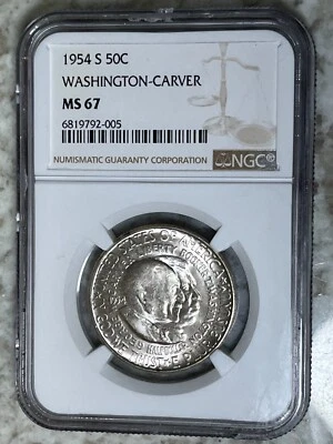 1954 S Washington Carver Commemorative Silver Half Dollar NGC MS67, PCGS $4,250 - Image 1 of 4