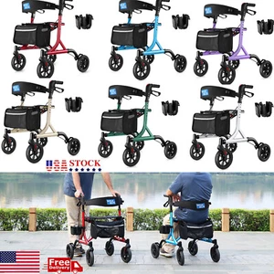 Senior Walker Lightweight Rollator Walker With Seat Back Support & Storage Bag - Picture 1 of 67